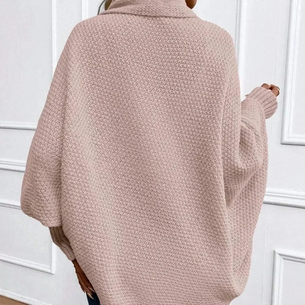 Pink Casual Women's Solid Color Batwing Sleeve Long Sleeve Cardigan - Picture 3 of 6